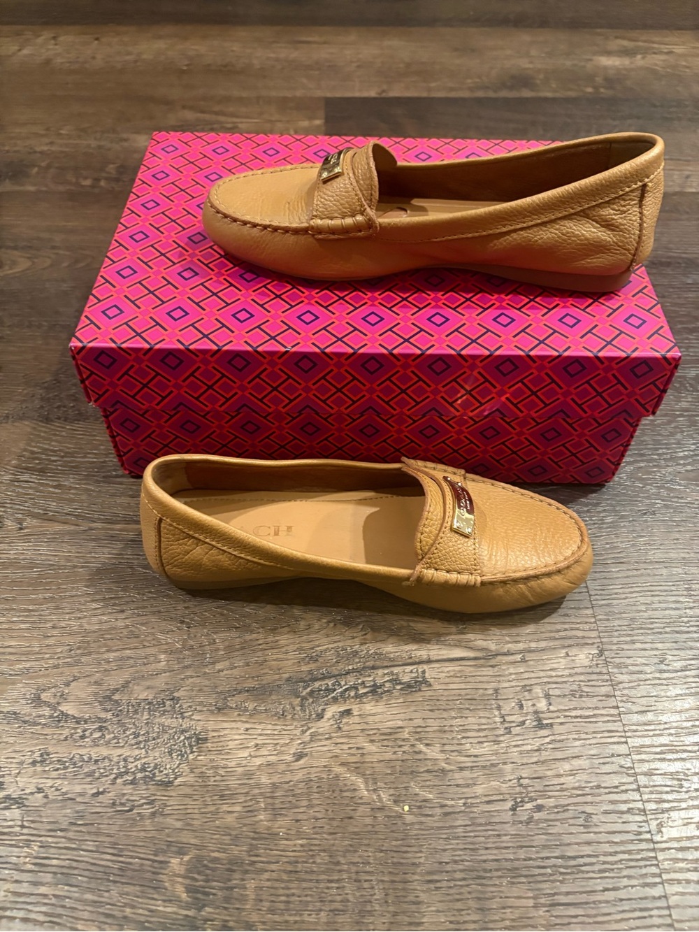 Coach Brown Leather Moccasin Loafers with Gold Plaque - Picture 4 of 6